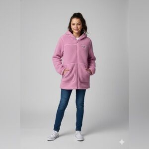 Roxy Girl Pink Sherpa Faux Fur Hooded Jacket Size L (14/16) Cozy Fleece